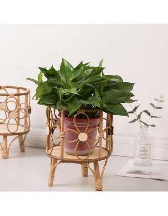 Rustic hollow desktop creative flower pot holder balcony floral decoration hand-woven imitation rattan flower stand