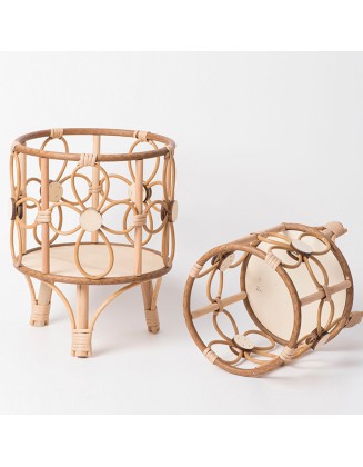 Rustic hollow desktop creative flower pot holder balcony floral decoration hand-woven imitation rattan flower stand
