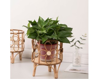 Rustic hollow desktop creative flower pot holder balcony floral decoration hand-woven imitation rattan flower stand