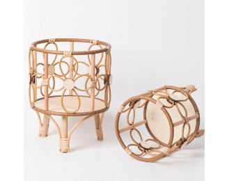 Rustic hollow desktop creative flower pot holder balcony floral decoration hand-woven imitation rattan flower stand